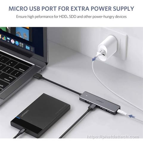 Hub chia 4 cổng USB 3.0 hỗ trợ cấp nguồn USB-C Ugreen 50985 