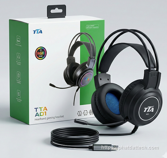 Tai nghe Gaming 7.1 TTA A01, có dây, khung chụp qua đầu, có nối với một micro